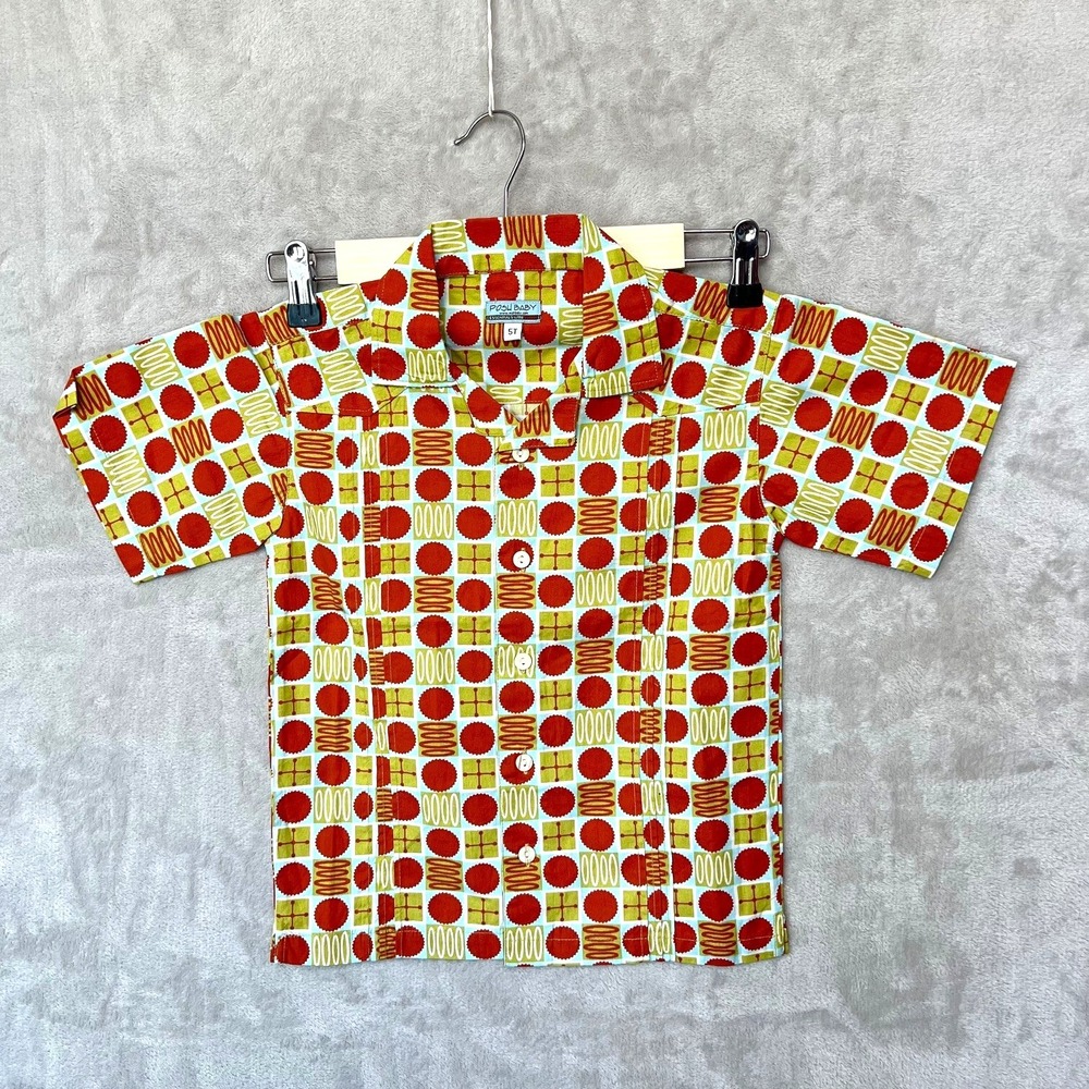 Posh Baby Boys Shirt 5T‎ Red Orange Retro Print Geometric Button Front